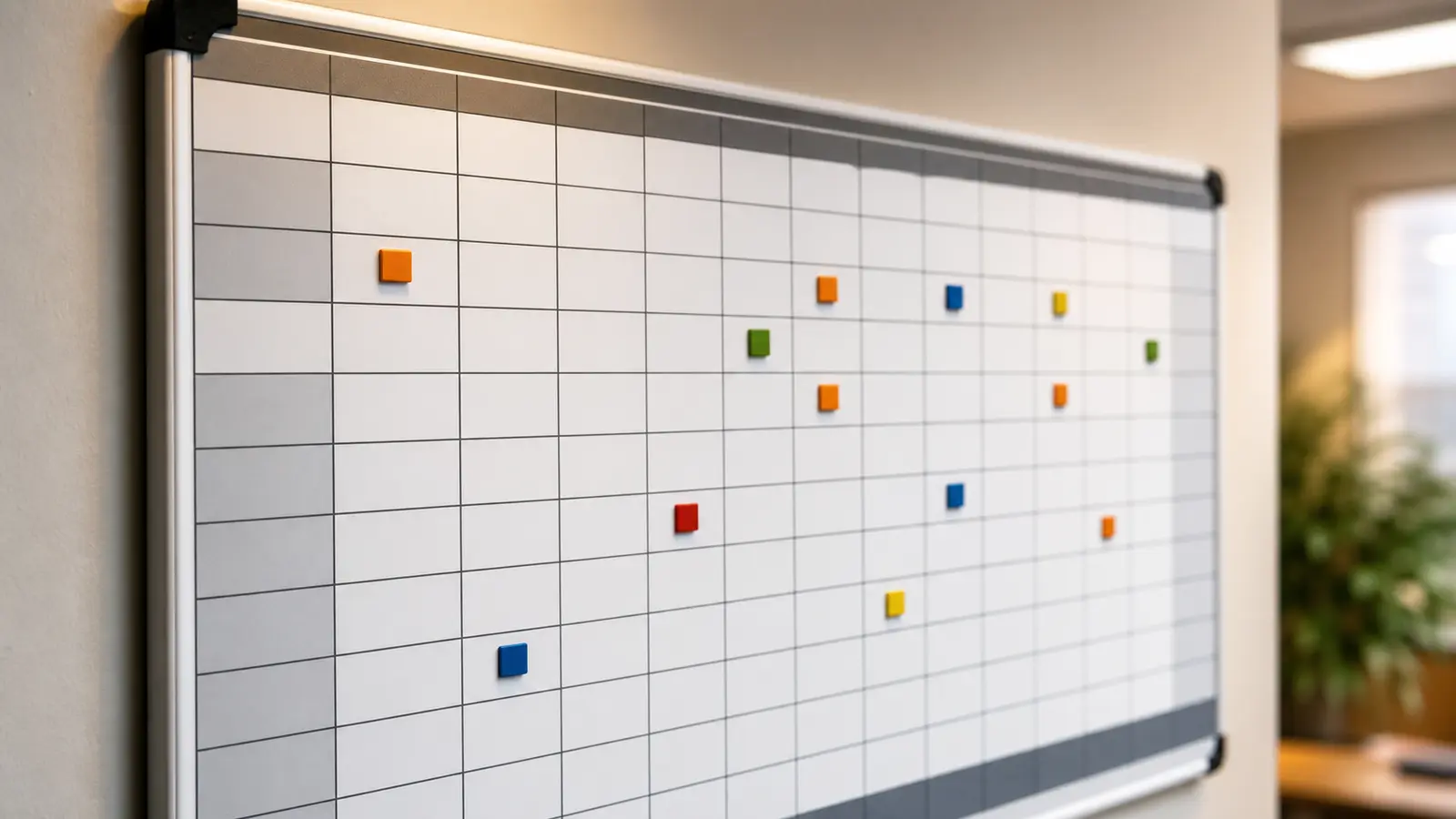 Annual planning board with colour-coded dates – an overview of inspection intervals for the whole year