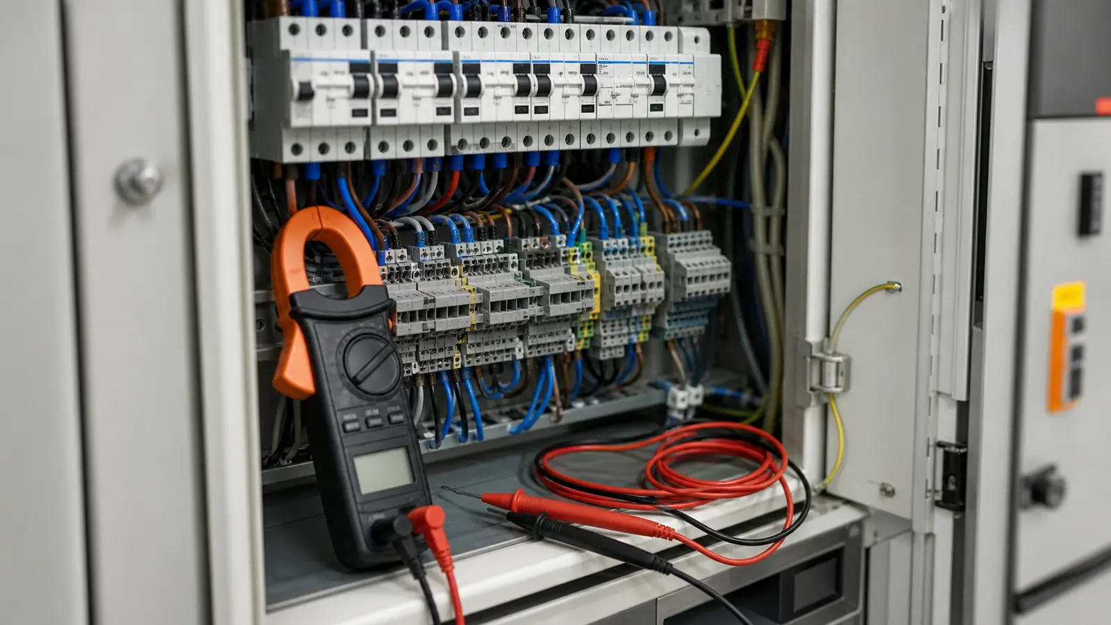 Illustrative detail of a measurement in an industrial switchboard during an electrical inspection