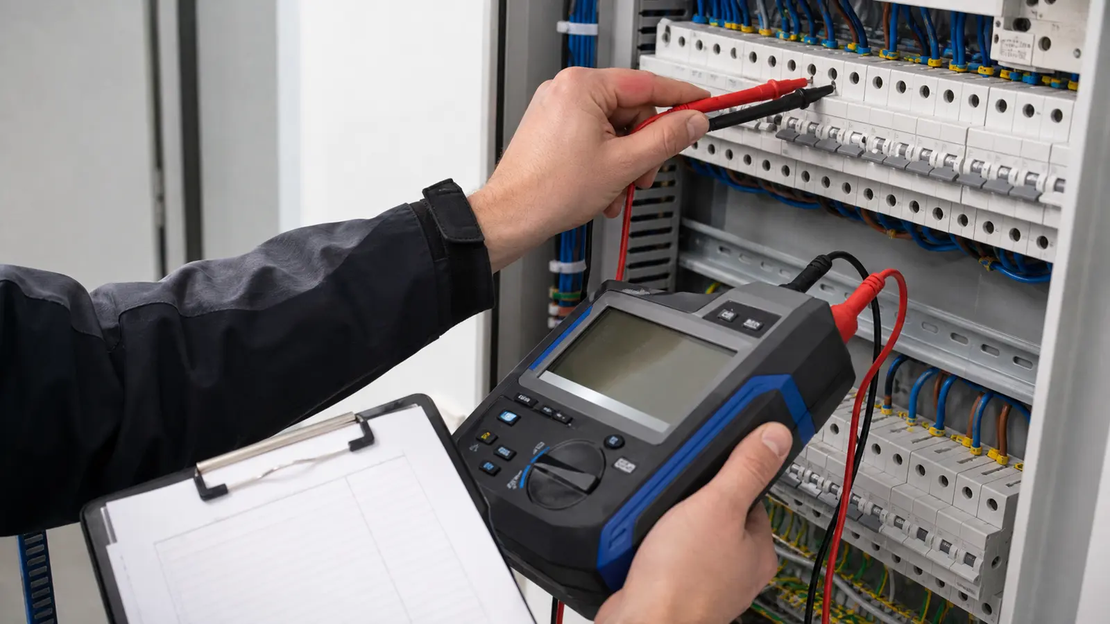 Messung bei der Erstprüfung einer neuen Elektroinstallation im Schaltschrank