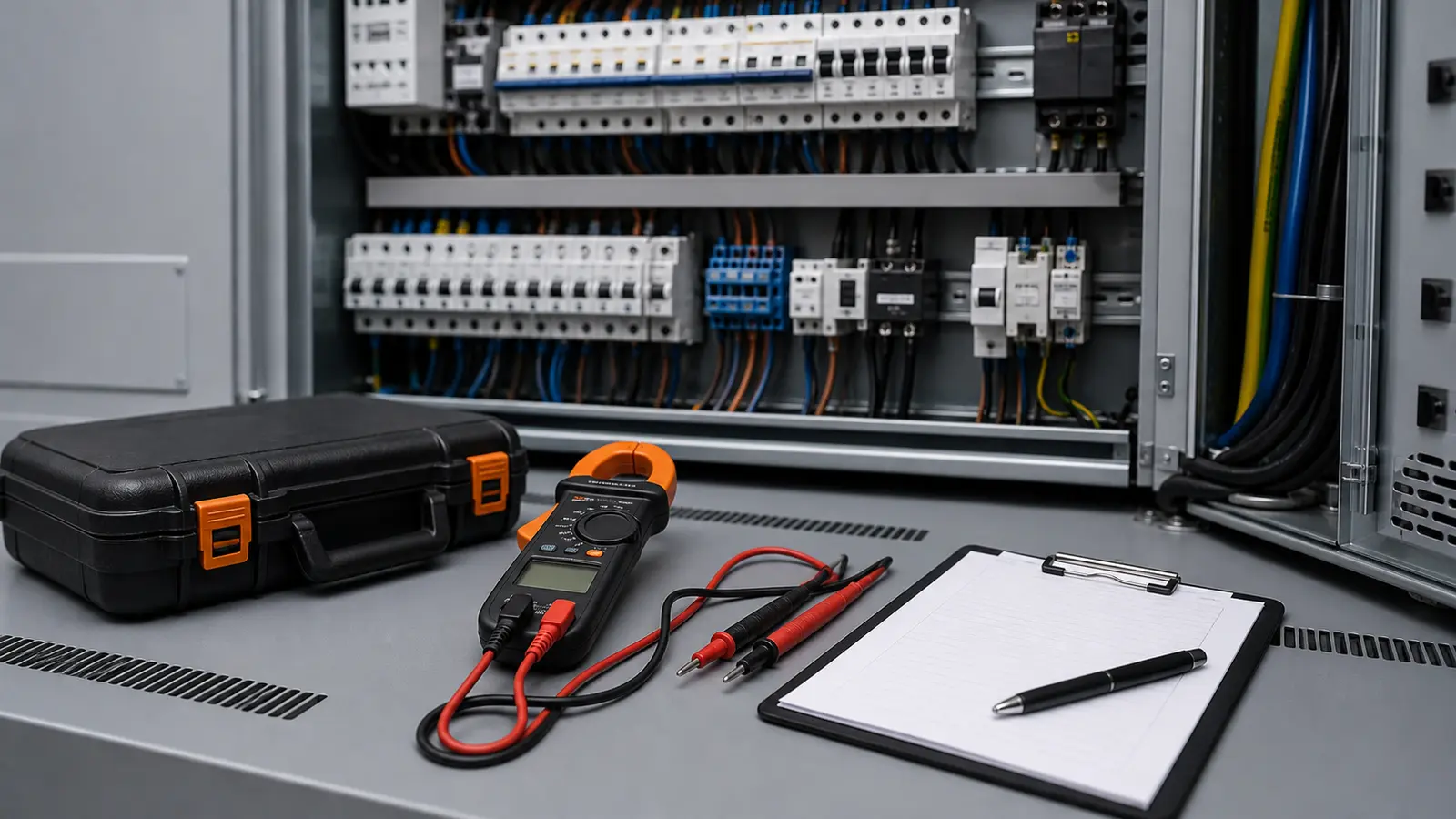 Měřicí technika připravená u elektrického rozvaděče
