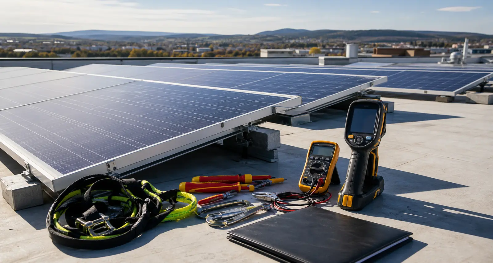 Fotovoltaické panely s měřicí technikou na střeše firmy